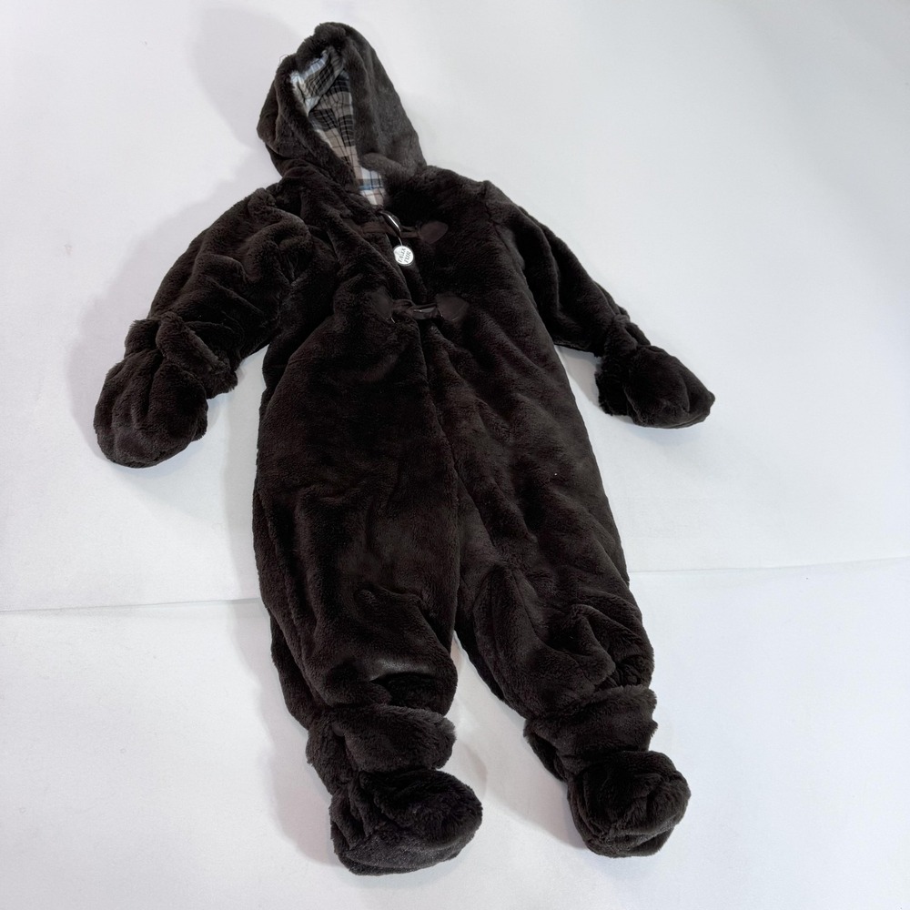 Le Petite Rothschild Puffer Snowsuit Boys‎ 12-18M Brown Faux Fur Hooded Winter